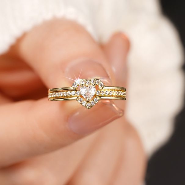 Cao Shi's Double Peach Heart Design With Women's Inlaid Zircon Sweet And Exquisite Ring For Daily Jewelry_ipsvogv.com