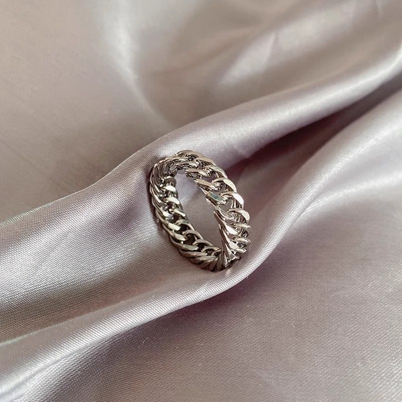 Geometric Hollow Cuban Chain Couple's Titanium Steel Ring, Niche Design, High-end Handmade Accessory_ipsvogv.com
