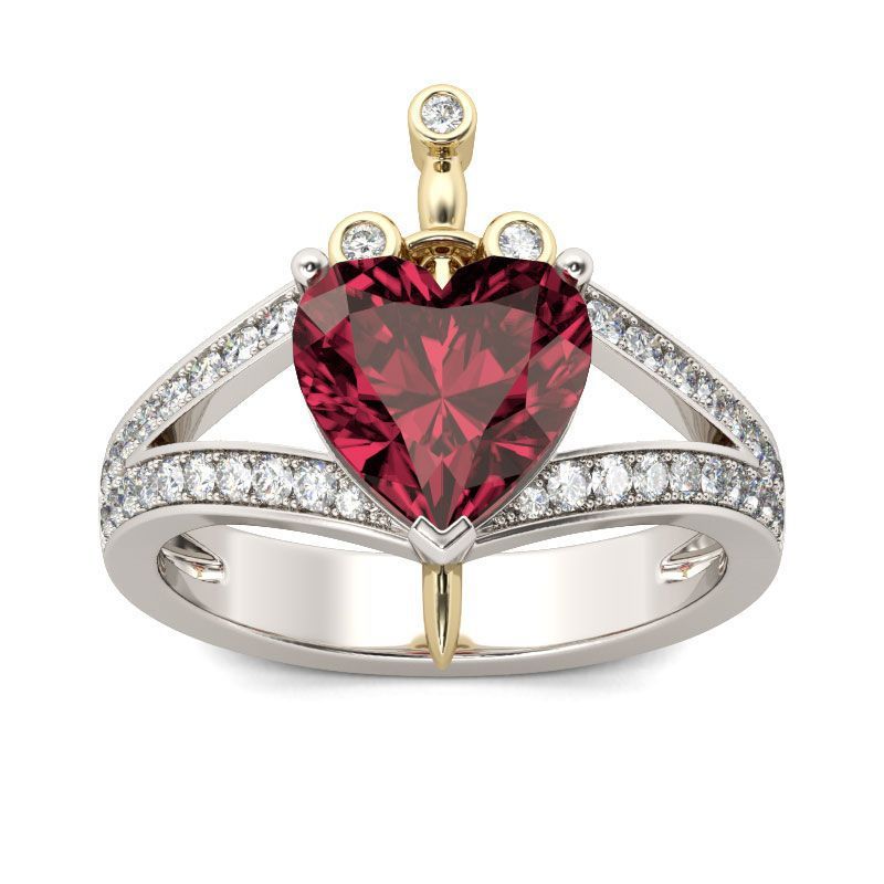 Sanjie Creative Love Shaped Red Crown Princess Ring Silver Plating Color Separation_ipsvogv.com