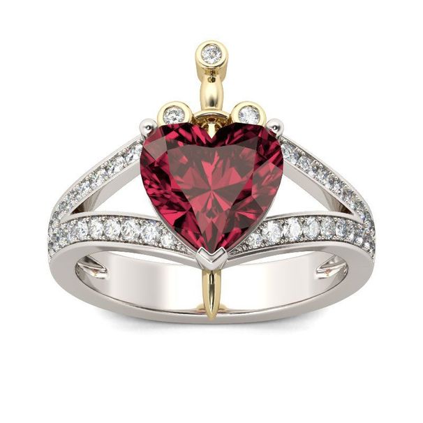 Sanjie Creative Love Shaped Red Crown Princess Ring Silver Plating Color Separation_ipsvogv.com