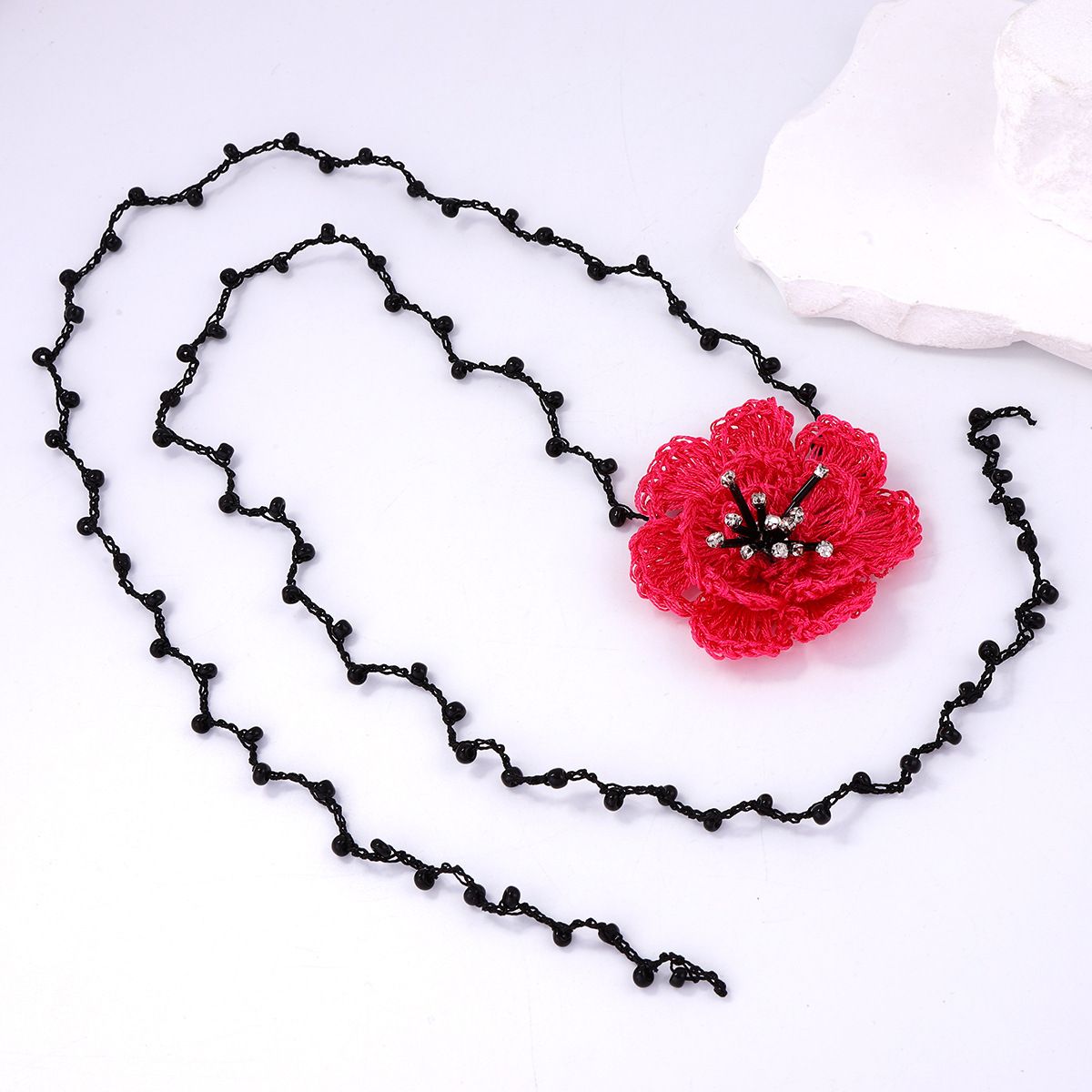 ZA Trendy Knitted Multi-layer Rhinestone Rose Flower Adjustable Dark Style Party Collarbone Chain For Women_ipsvogv.com