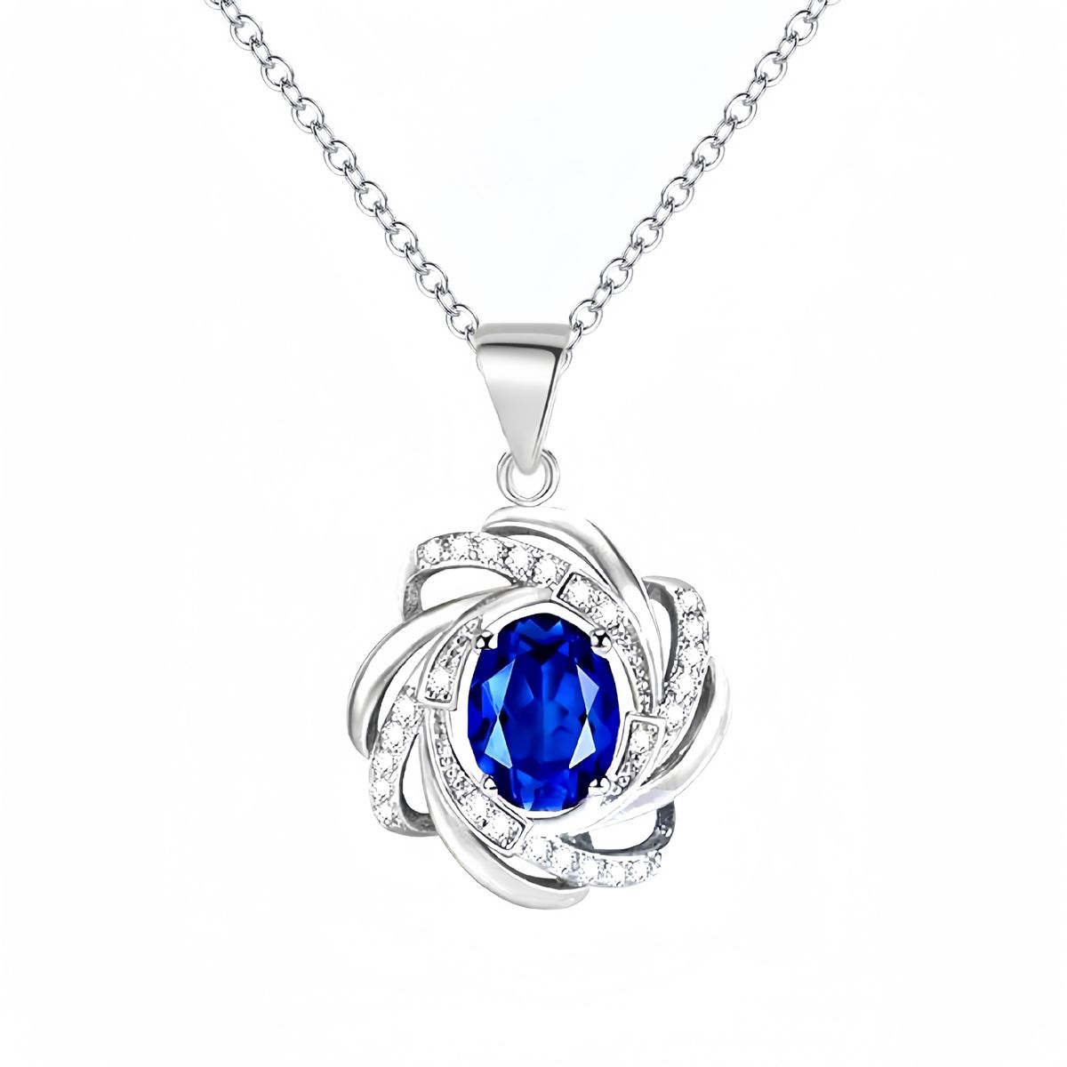 Women’s Jewelry Set Fashion hot selling sapphire full diamond necklace fashion flower pendant Valentine's Day gift_ipsvogv.com