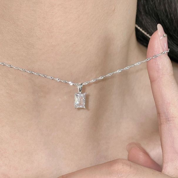 【 24000 People's Collection 】 Super Sparkling Zircon Block Rock Candy S Pure Silver Necklace For Women, Simple And_ipsvogv.com