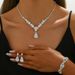 Bridal Dress Water Drop Zircon Necklace Earrings Bracelet Three-Piece Jewelry Set_ipsvogv.com