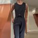 Women's Clothing solid color round neck button top temperament straight pants suit_ipsvogv.com