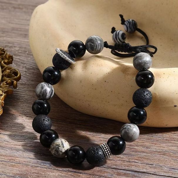 Volcanic Stone Bead Men's Hand Woven Snowflake Obsidian Reverse Scale Bracelet, Trendy_ipsvogv.com