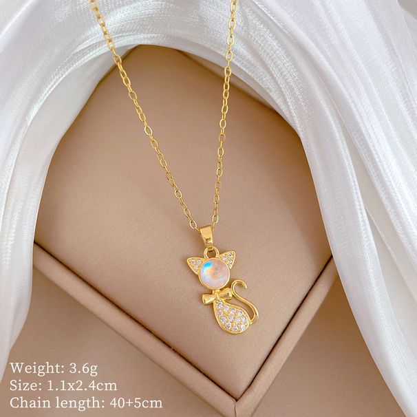 【 Titanium Steel 】 Colorful Cat Zircon Light Luxury Temperament Gorgeous Full Diamond Necklace Women's Versatile_ipsvogv.com