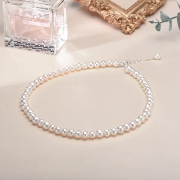 Hot Sales 6-7mm Freshwater Cultured Necklace for Women, Real Chokers Necklace, Women's Sterling Sier Pearl Strand Necklaces_ipsvogv.com