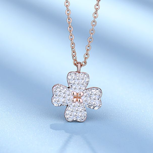 Version Double Sided Four Leaf Clover Necklace For Women Black And White Full Diamond Crystal Element Rose Gold Live Broadcast_ipsvogv.com
