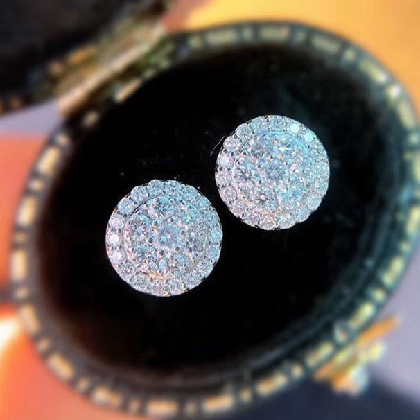 Cao Shi Korean Edition Economic Small Jewelry Exquisite Full Diamond Round Zircon Noble And Elegant Women's Earrings_ipsvogv.com