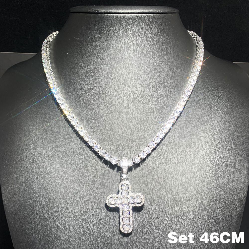 Hip Hop Cross Men's Necklace Round Inlaid Single Row Zircon Tennis Chain Trendy_ipsvogv.com