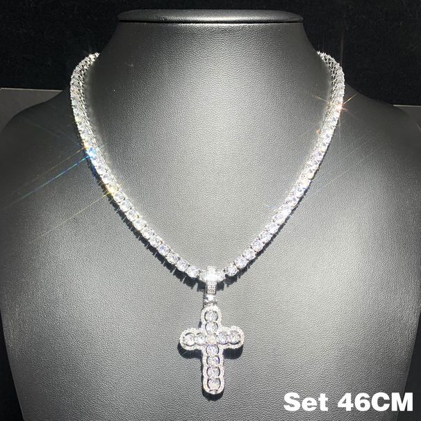 Hip Hop Cross Men's Necklace Round Inlaid Single Row Zircon Tennis Chain Trendy_ipsvogv.com