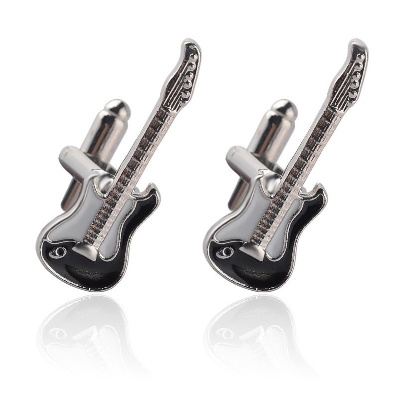 Creative Guitar, Violin Cufflinks, Fashionable Personalized Black White Musical Instruments, Unique Shirt, Suit Button_ipsvogv.com
