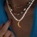 French Niche Personality Ins Cool Style Pleated Texture Moon Pendant Collarbone Chain Titanium Steel Freshwater Pearl_ipsvogv.com