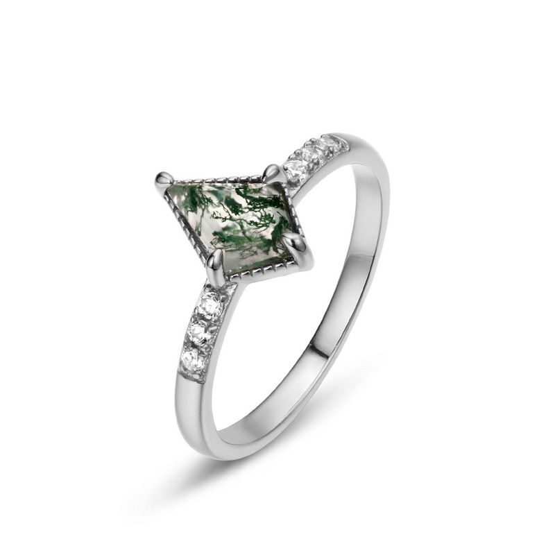 new Products Dedicated To S925 Silver Green Moss Ring Water Grass Agate Ring Noble_ipsvogv.com