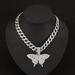 Hip Hop Fashion Versatile Necklace Fashionable Full Diamond Unisex Butterfly Pendant Cuban Chain Jewelry_ipsvogv.com