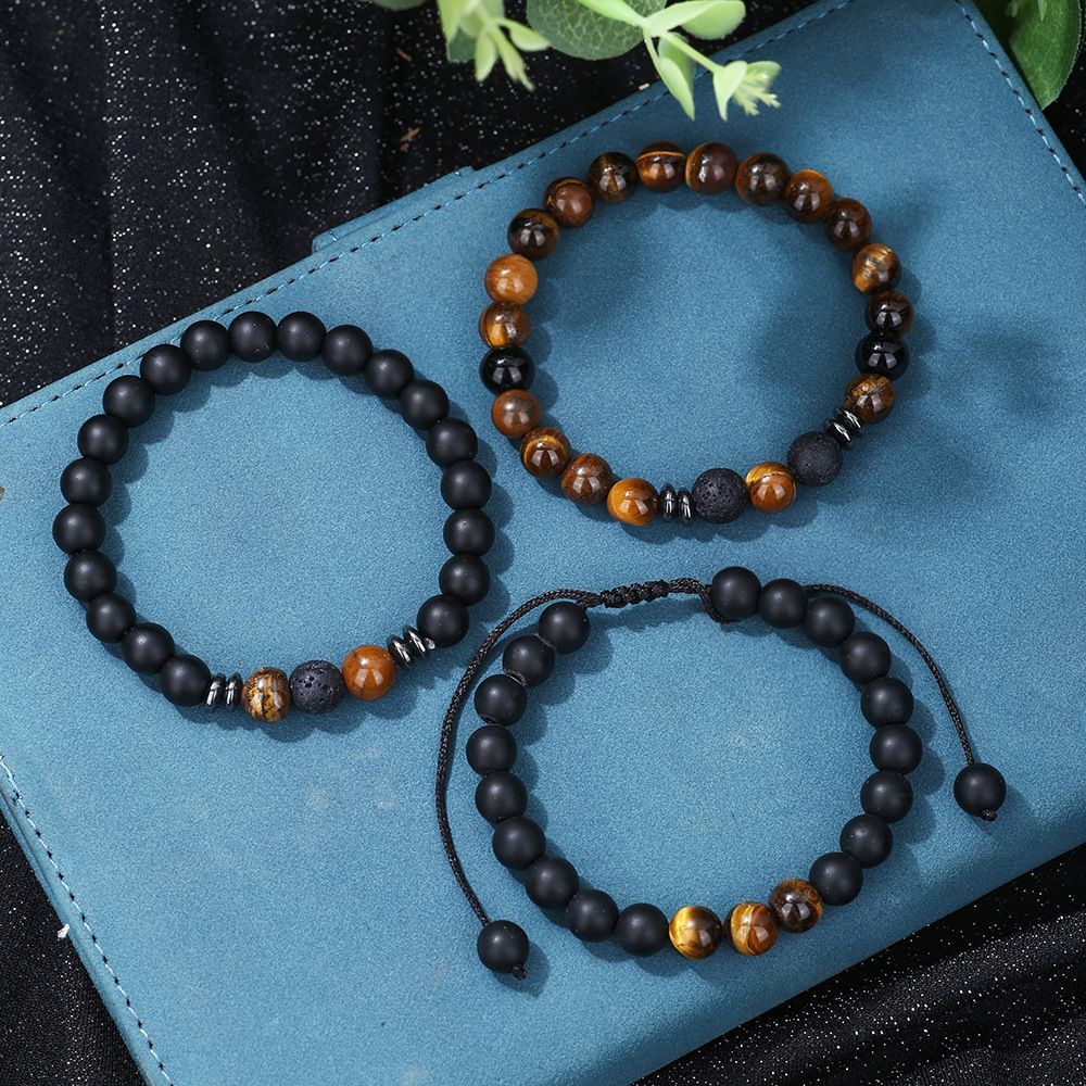 Hot Selling Men's Bracelet Tiger Eye Stone Elastic Braided Bracelet Set Essential Oil Aromatherapy Beads 3 Bracelets For Men_ipsvogv.com