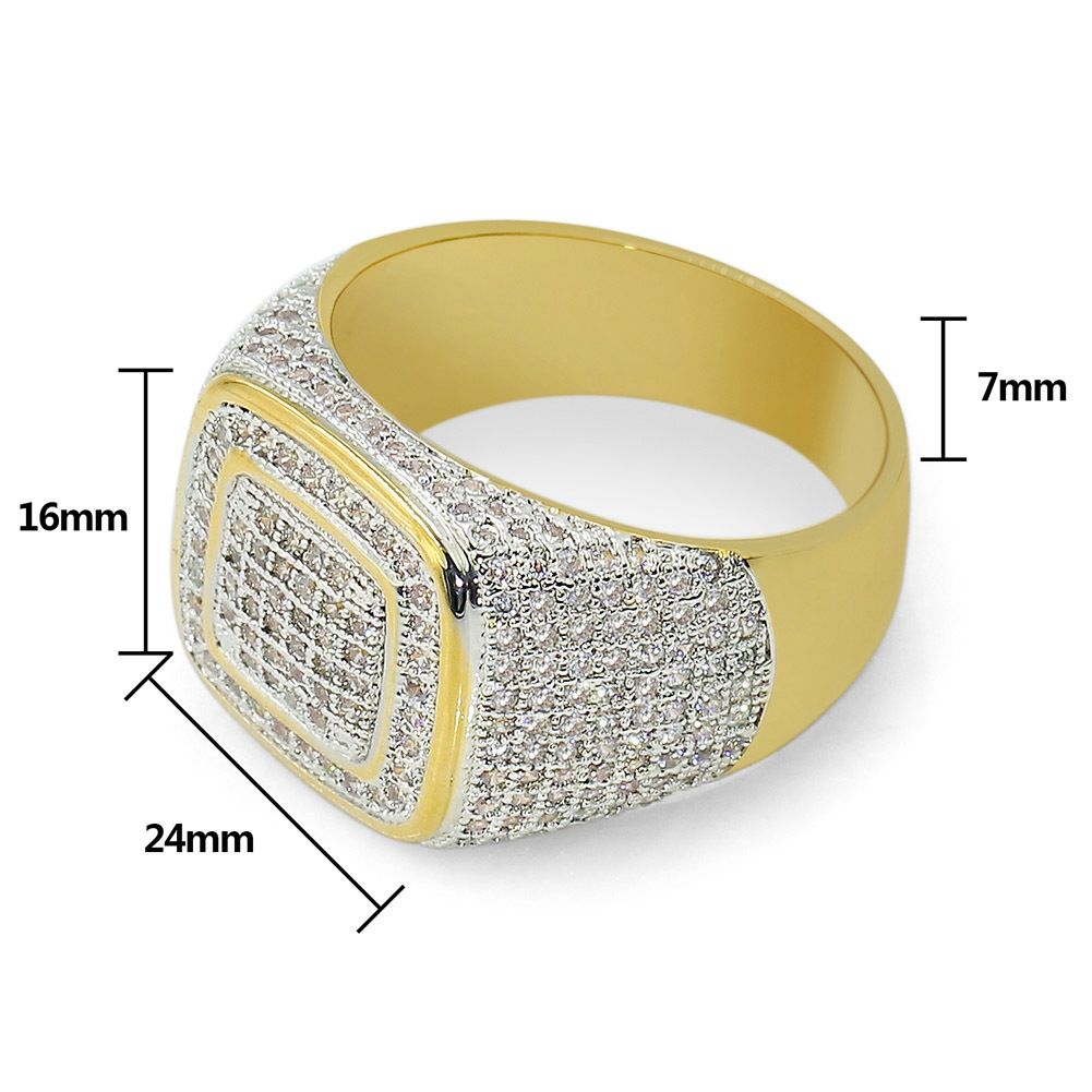 Men And Women's Jewelry Gold Plated Cubic Zirconia Ring Geometric Hip Hop Style Unisex Fashion Ring Sizes 5.5-11.5 Full Size Copper Full Diamond Ring_ipsvogv.com