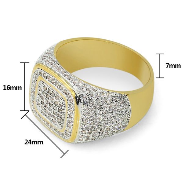 Men And Women's Jewelry Gold Plated Cubic Zirconia Ring Geometric Hip Hop Style Unisex Fashion Ring Sizes 5.5-11.5 Full Size Copper Full Diamond Ring_ipsvogv.com