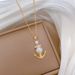 Titanium Steel 【 】 Pearl Ship Anchor Light Luxury Temperament Gorgeous Full Diamond Necklace Women's Versatile 【 】_ipsvogv.com