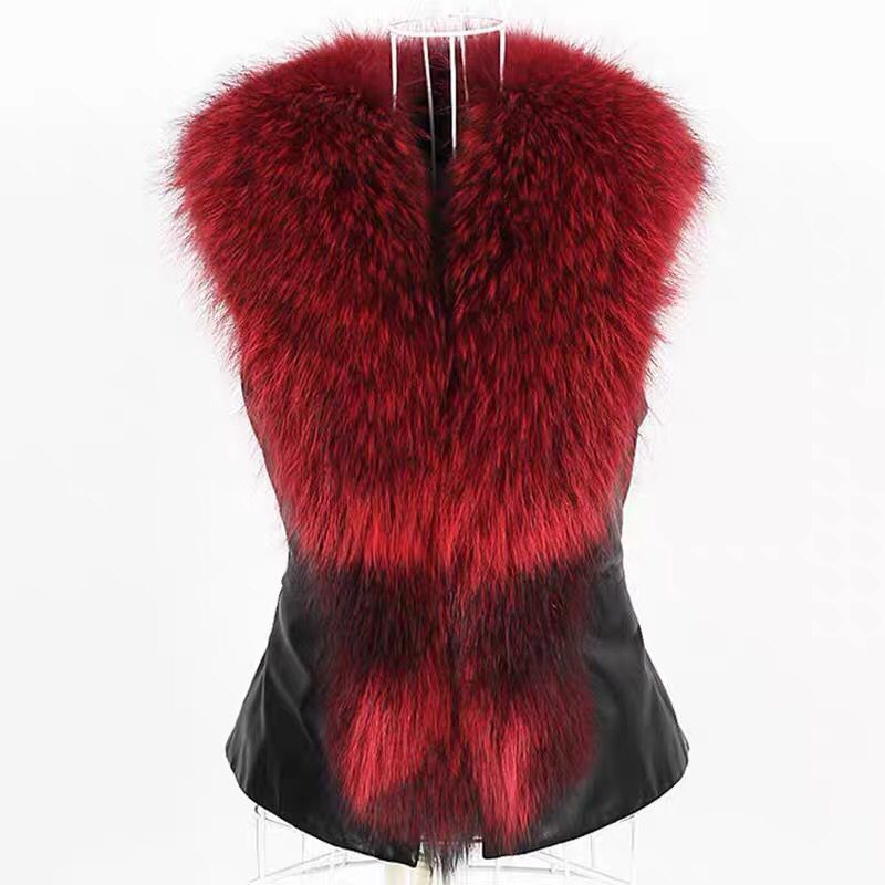 Women's Clothing Adult Vest Fox Fur Collar Pu Vest_ipsvogv.com