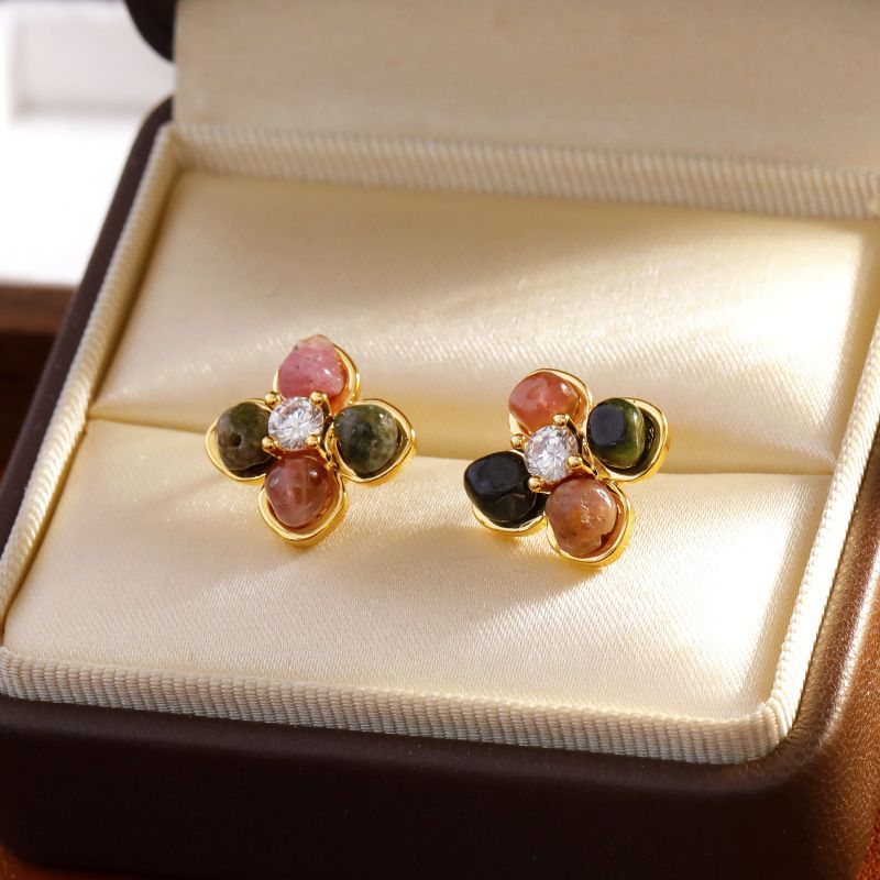 Women's Jewelry Fashion Earrings Design Colorful Tourmaline Exquisite Flowers Light Luxury Niche Fresh Sweet Fairy Forest Earrings_ipsvogv.com