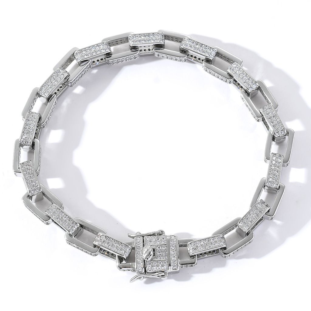 New High-End Men's Box Chain Micro-Paved Zircon Buckle Personality Trendy Hip-Hop Bracelet_ipsvogv.com