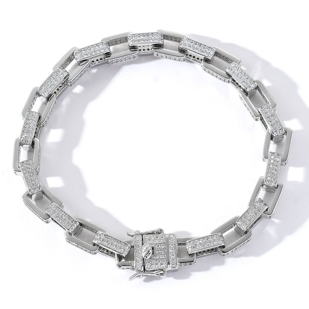 New High-End Men's Box Chain Micro-Paved Zircon Buckle Personality Trendy Hip-Hop Bracelet_ipsvogv.com