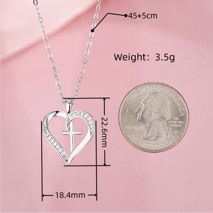 Women’s Jewelry Set Fashion Love Cross Necklace Heart Shaped Pendant Love Ornament Clavicle Chain_ipsvogv.com