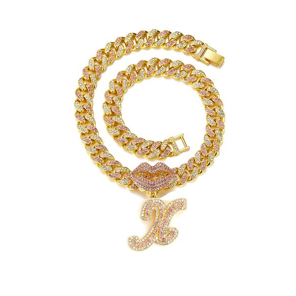 Elegant Full 26 Alphabet Hip-Hop Alloy Necklace Lip Pendant Chain Jewelry Gift_ipsvogv.com