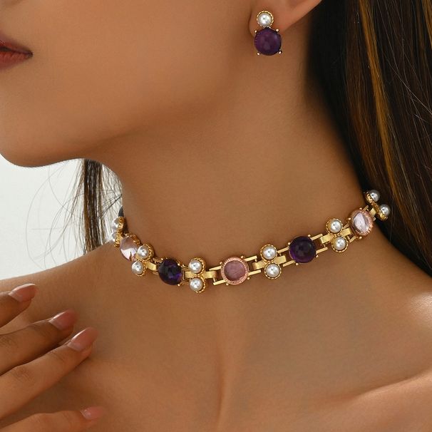 Sweet fresh Japanese Korean women's earring jewelry set with niche geometric design necklace and neck chain_ipsvogv.com