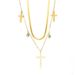 Turquoise Stainless Steel Necklace - Double Layer Diamond Cross Pendant With Gold Plated Chain_ipsvogv.com