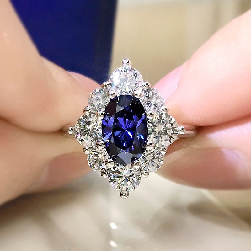 Caoshi Jewelry Hot Sell Handicrafts For Light Personalized Egg Shaped Royal Blue Zircon Luxury Surround Set Women's_ipsvogv.com