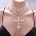 Cyberpunk Style Cross Necklace, Fashionable Exaggerated, With Micro Inlaid Pearls And Multi-layer Layered_ipsvogv.com