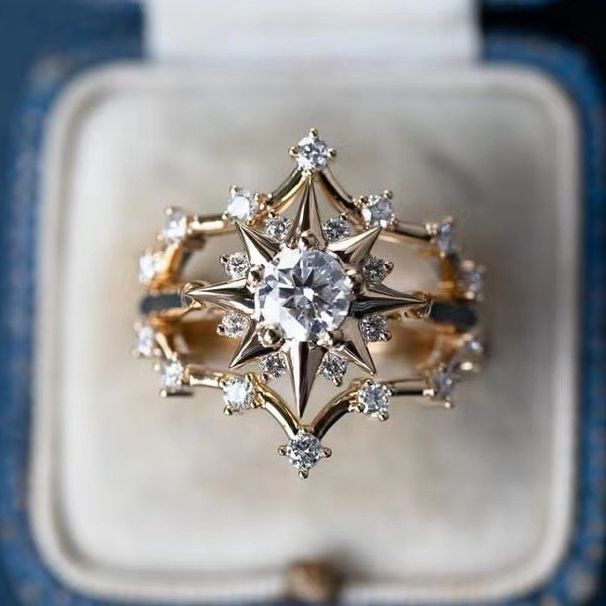 Sanjie's New Star And Moon Shaped Italian Style Ring, Niche Zircon French Jewelry, Ins Ring For Women_ipsvogv.com