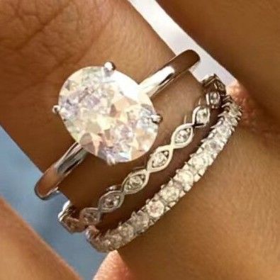 Sanjie Jewelry Dazzling Sparkling Egg Shaped 3-Piece Luxury Full Diamond Charm Set Ring_ipsvogv.com