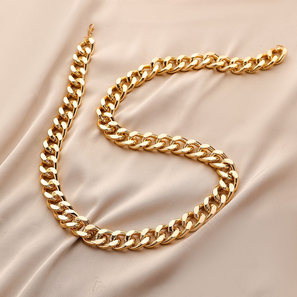 Simple Gold Coarse Aluminum Chain Grinding Chain, Personalized And Fashionable Hip-hop Men's Necklace_ipsvogv.com