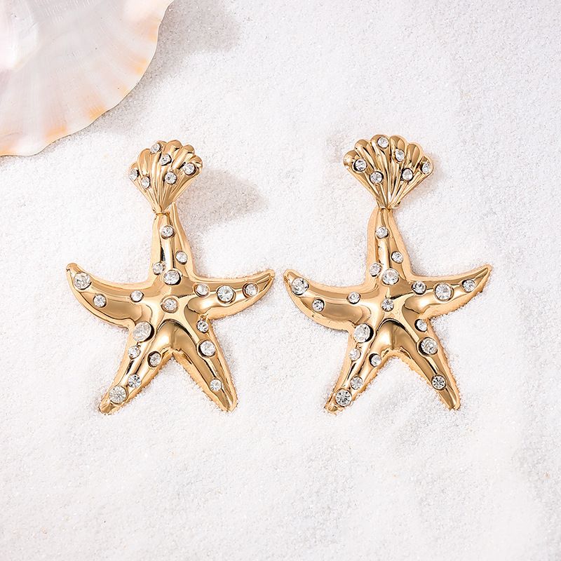 Jewelry Beach Ocean Inlaid Diamond Starfish Fashion Personality Temperament Vacation Style Earrings For Women_ipsvogv.com