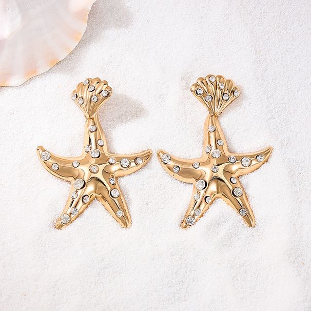 Jewelry Beach Ocean Inlaid Diamond Starfish Fashion Personality Temperament Vacation Style Earrings For Women_ipsvogv.com