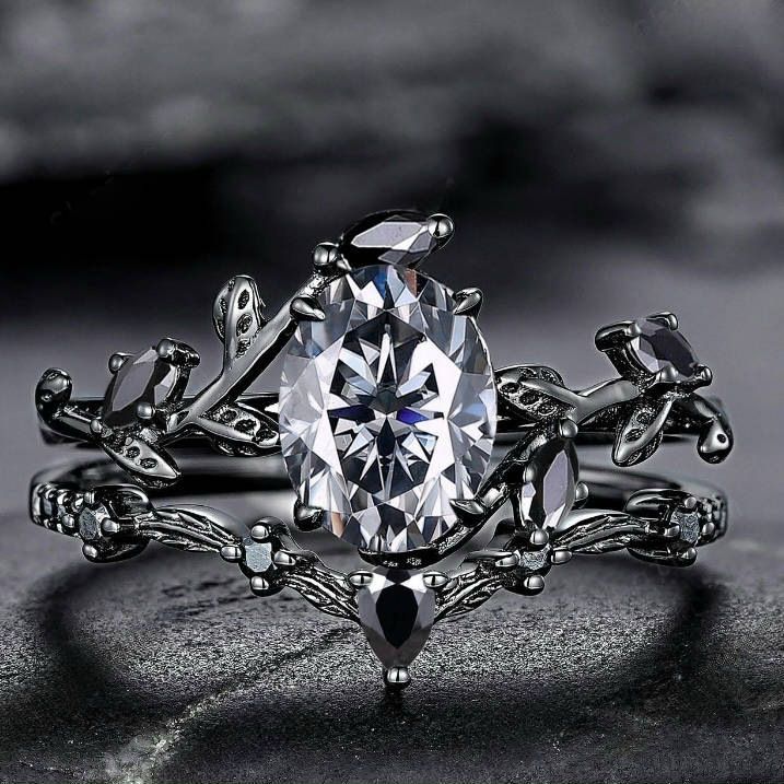 Branch Cross Gun Black Pair Inlaid With White Zircon Ladies Ins Thorn Ring_ipsvogv.com