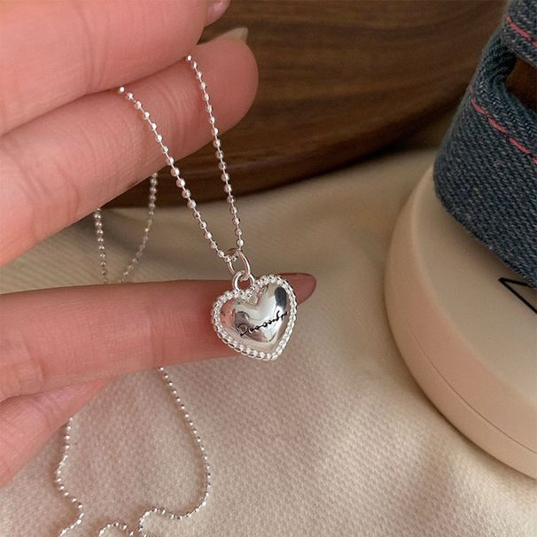S Pure Silver Niche Heart Letter Pendant Necklace With Lace Design For Couples Sweet Cool Minimalist Style Round Bead_ipsvogv.com