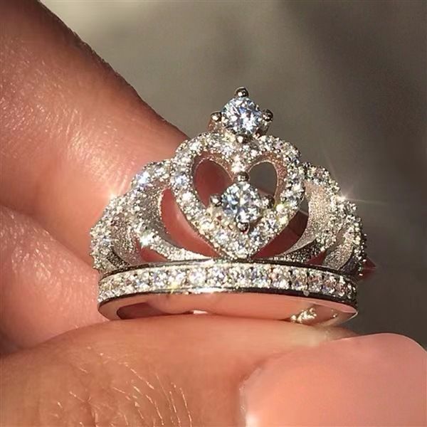 Classic Micro Inlaid Diamond Crown White Gold Rose Gold Ring_ipsvogv.com