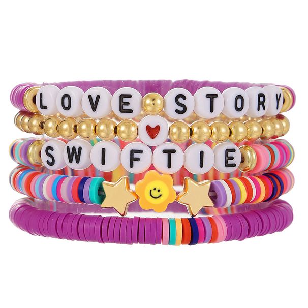 Purple Polymer Clay Bracelet Letter Beaded Friendship Bracelet Taylor Music Fan Couple Love Bracelet_ipsvogv.com