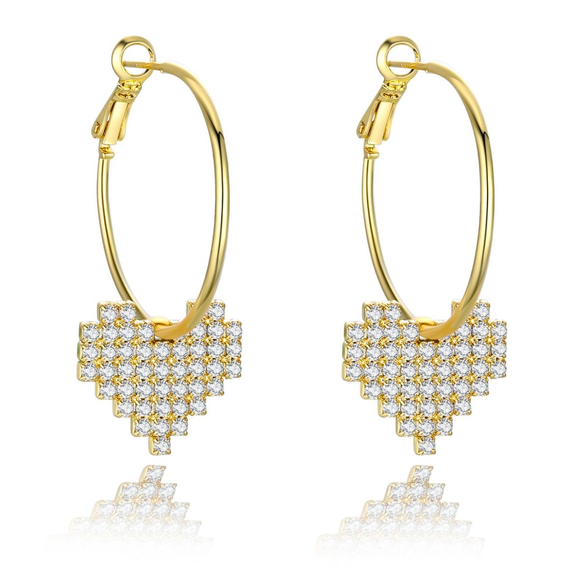 Unisex Real Gold Brass Electroplating Fashionable Full Diamond Heart Personality Earrings Sweet Temperament Earrings_ipsvogv.com