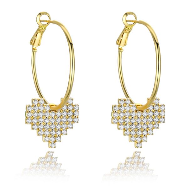 Unisex Real Gold Brass Electroplating Fashionable Full Diamond Heart Personality Earrings Sweet Temperament Earrings_ipsvogv.com