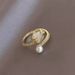 Tulip ring for women ins style new light luxury niche ring Korean retro inlaid pearl ring_ipsvogv.com