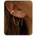 Unisex Hot Sales Real Gold Brass Electroplating Inlaid Zircon Ear Bone Clip Long Chain Ear Wire Ladies Elegant Earrings_ipsvogv.com