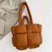 Women's Bags New down bag, cotton clothing, women's bag, simple cotton filled space bag, tote bag, soft checkered portable shoulder bag_ipsvogv.com