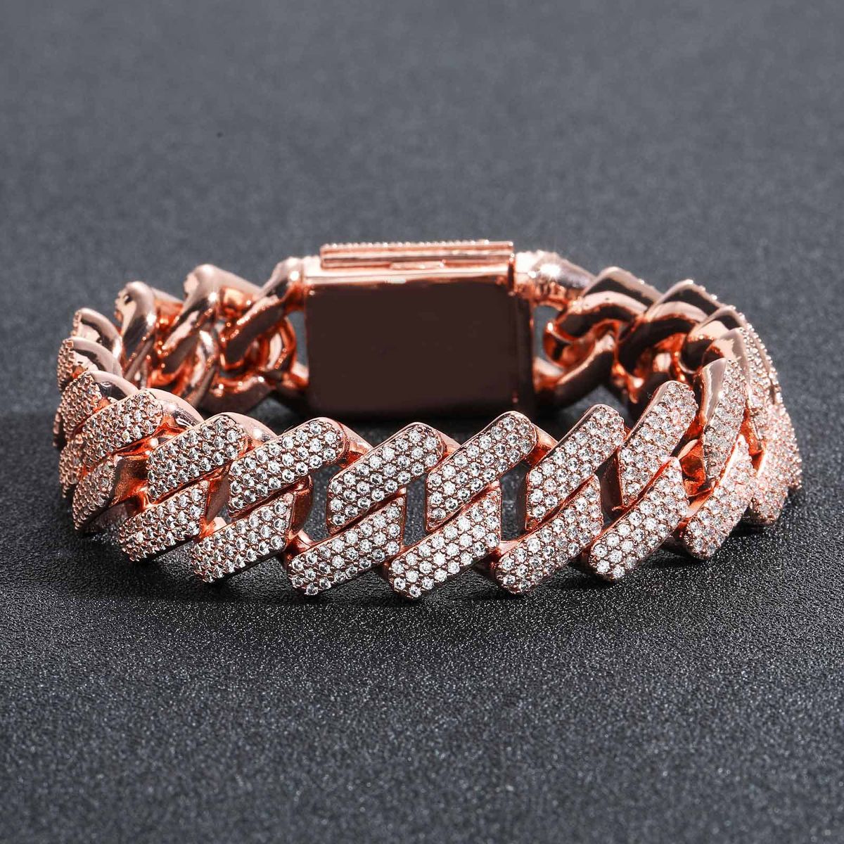Men’s Jewelry Set Fashion Bracelet Hip Hop 20MM Diamond Three Color Rose Gold Miami Bar Cuban Chain Hip Hop Men's Bracelet_ipsvogv.com