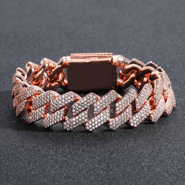 Men’s Jewelry Set Fashion Bracelet Hip Hop 20MM Diamond Three Color Rose Gold Miami Bar Cuban Chain Hip Hop Men's Bracelet_ipsvogv.com